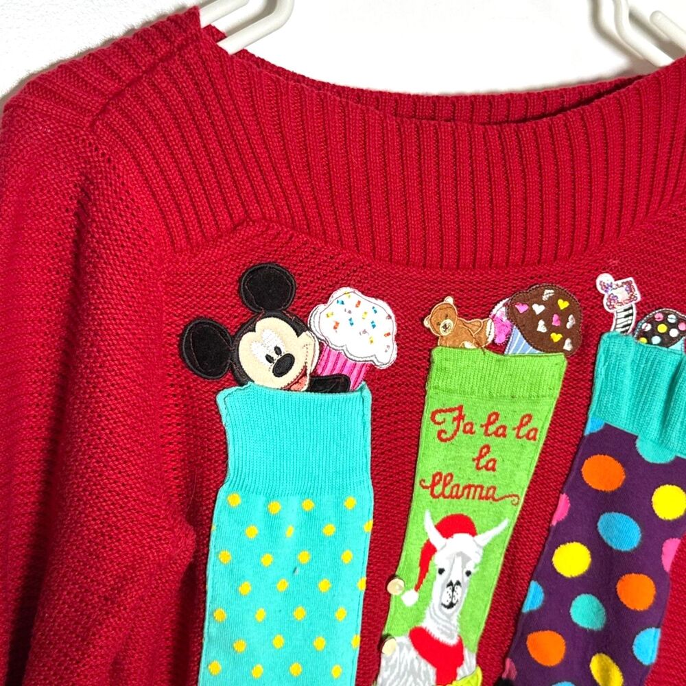 Croft & Barrow Ugly Christmas Sweater Womens M Mickey Mouse 3D Stockings DIY